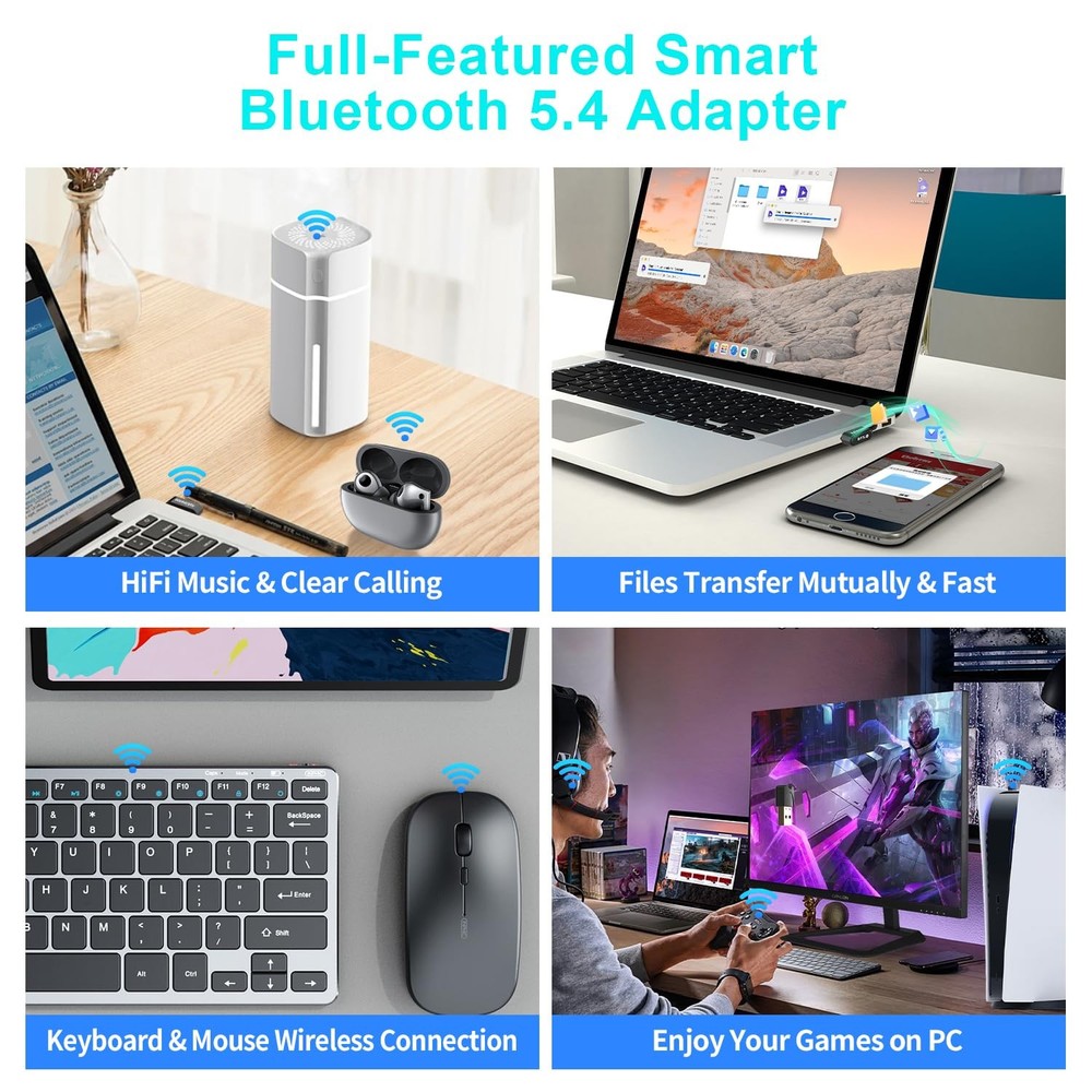 Hakimonoe Mini USB Bluetooth 5.4 Adapter for Laptop PC, Wireless Transmitter ...