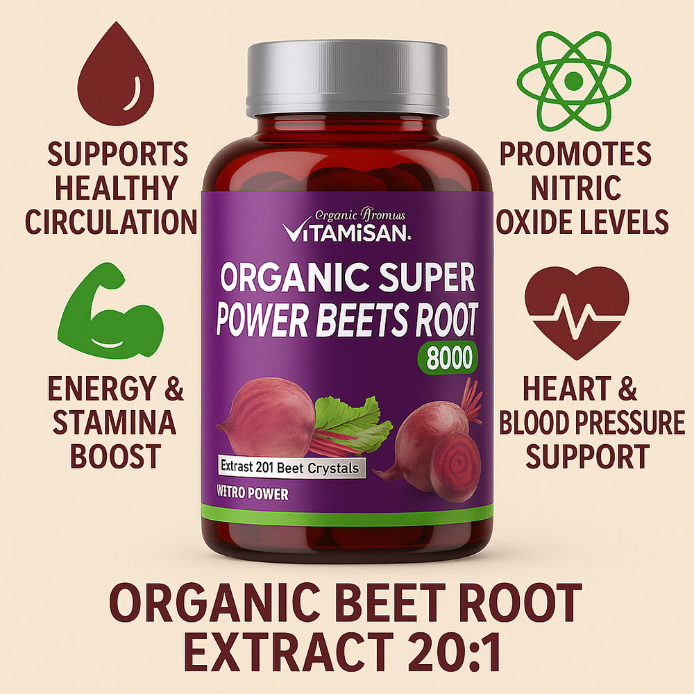 Organic Super Beets Root Capsules 8000mg – Nitric Oxide Support, Circulation