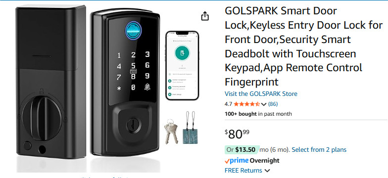 Smart Door Lock, Keyless Entry Security Smart Deadbolt  with Touchscreen Keypad