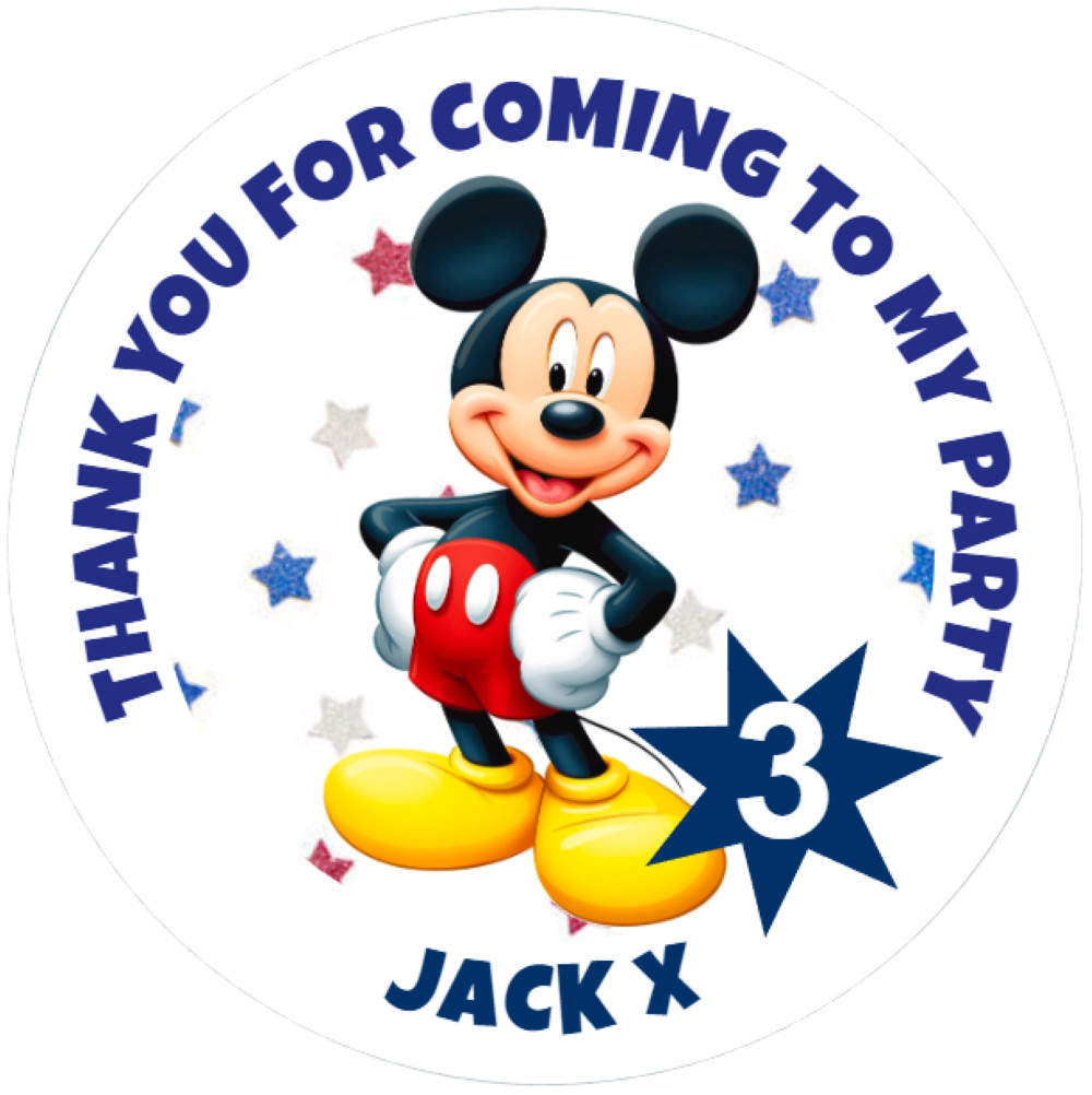 48 PERSONALISED MICKEY MOUSE PARTY BAG STICKERS 40mm