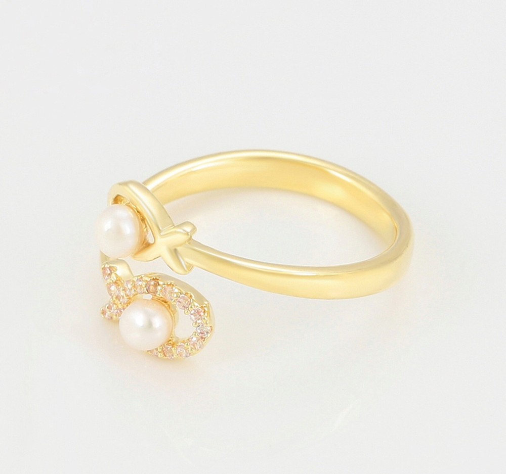 Fish Ring Adjustable Ring 14k Gold Plated CZ Stone