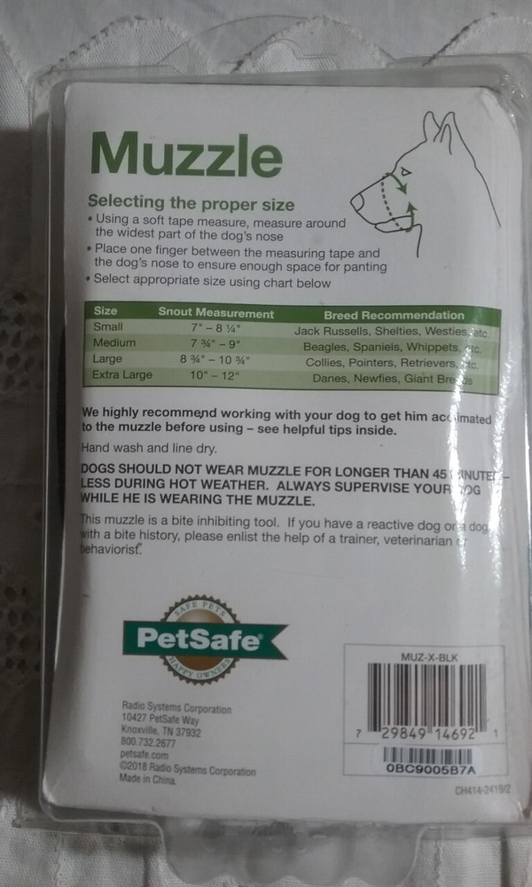 Petsafe Muzzle Size XL Breeds Black Padded