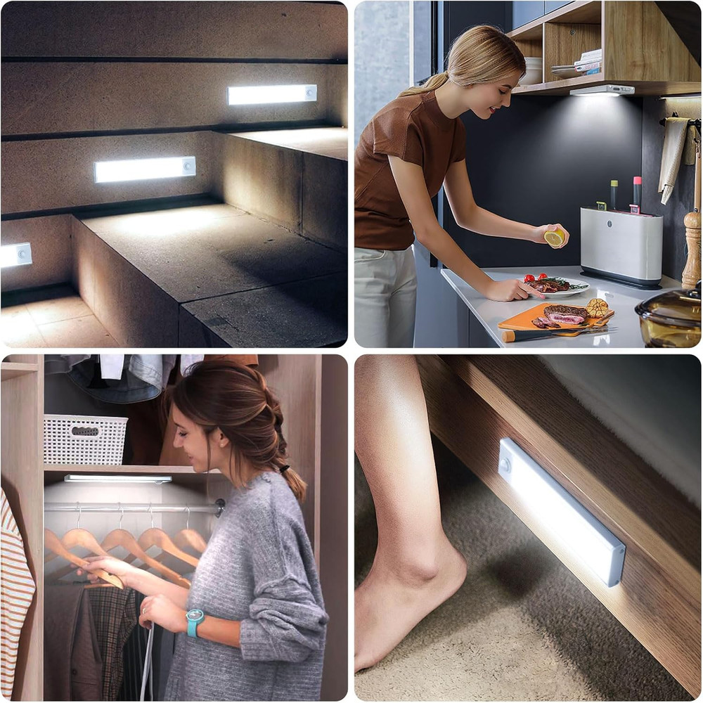6 Pack under Cabinet Lighting Wireless, 32 LED Rechargeable Battery Motion Senso