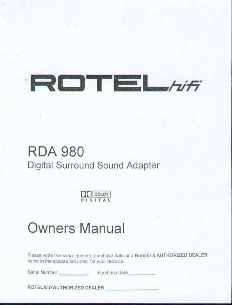 Rotel RDA-980 Surround Amplifier Owners Manual