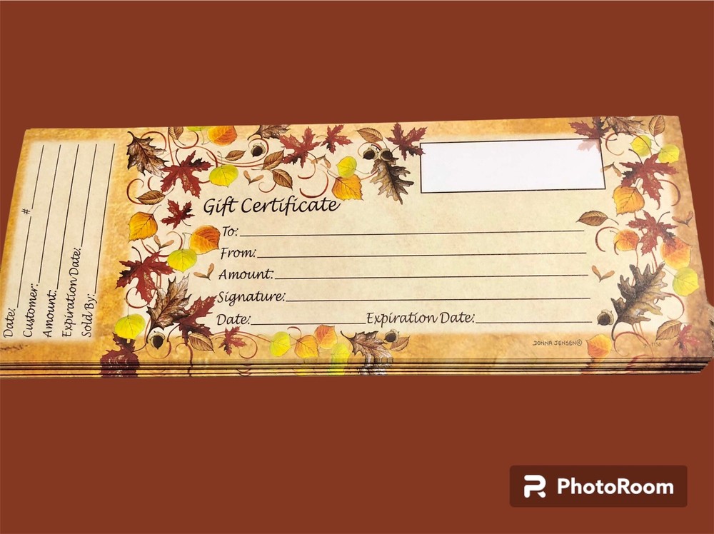 100 Gift Certificates- Fall Leaves Theme
