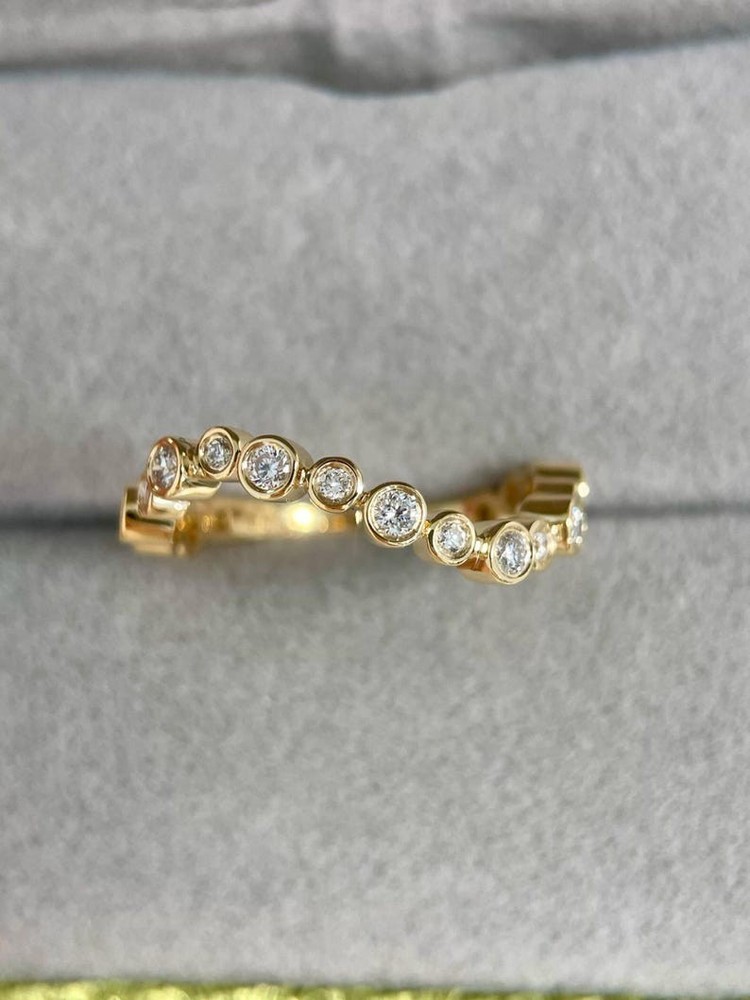 0.33CT Bezel Bubble Wave Moissanite Ring Curved Stackable Half Eternity Band