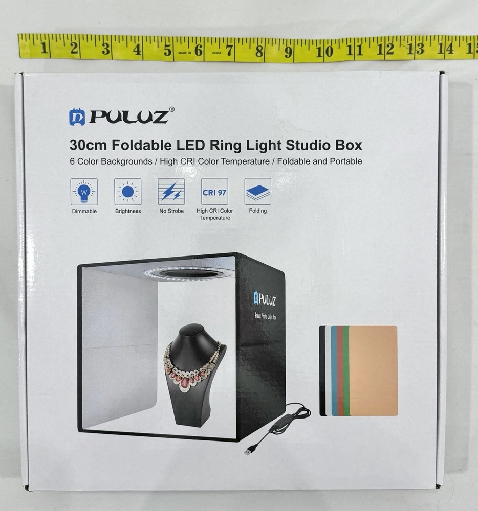 Puluz 30cm Foldable LED Ring Light Studio Box w/ 6 Backgrounds CRI97 USB Powered