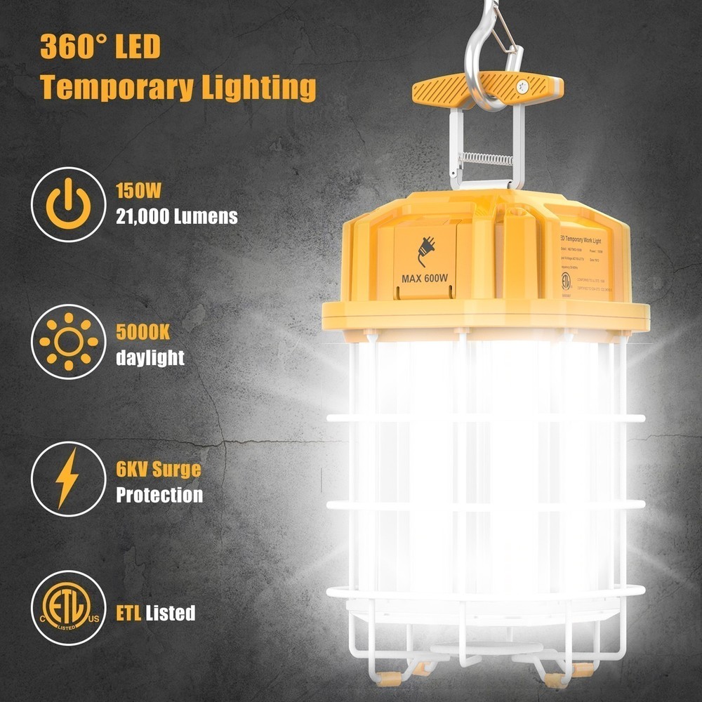 150W LED Temporary Work Light Linkable Square Work Light 5000k 100-277VAC Yellow