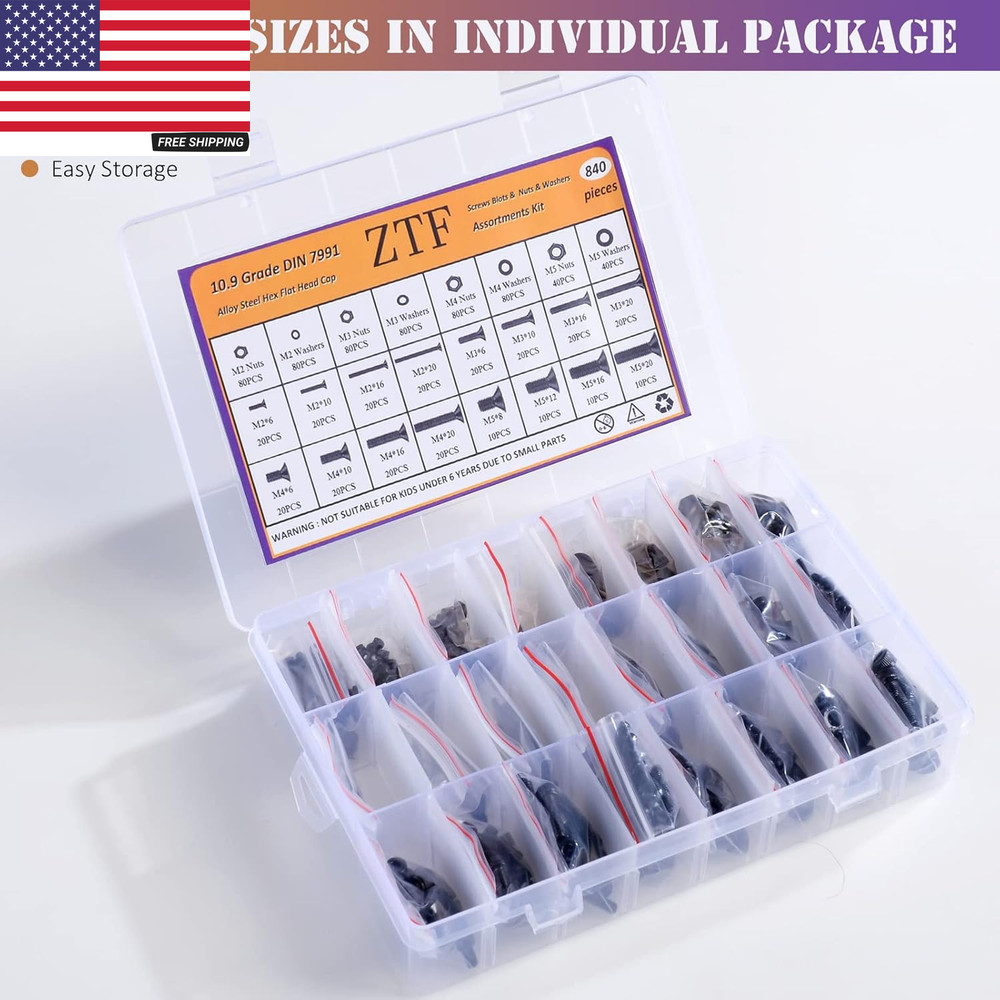840PCS M2 M3 M4 M5 Socket Head Cap Screws Nuts Assortment Kit with Storage Box,
