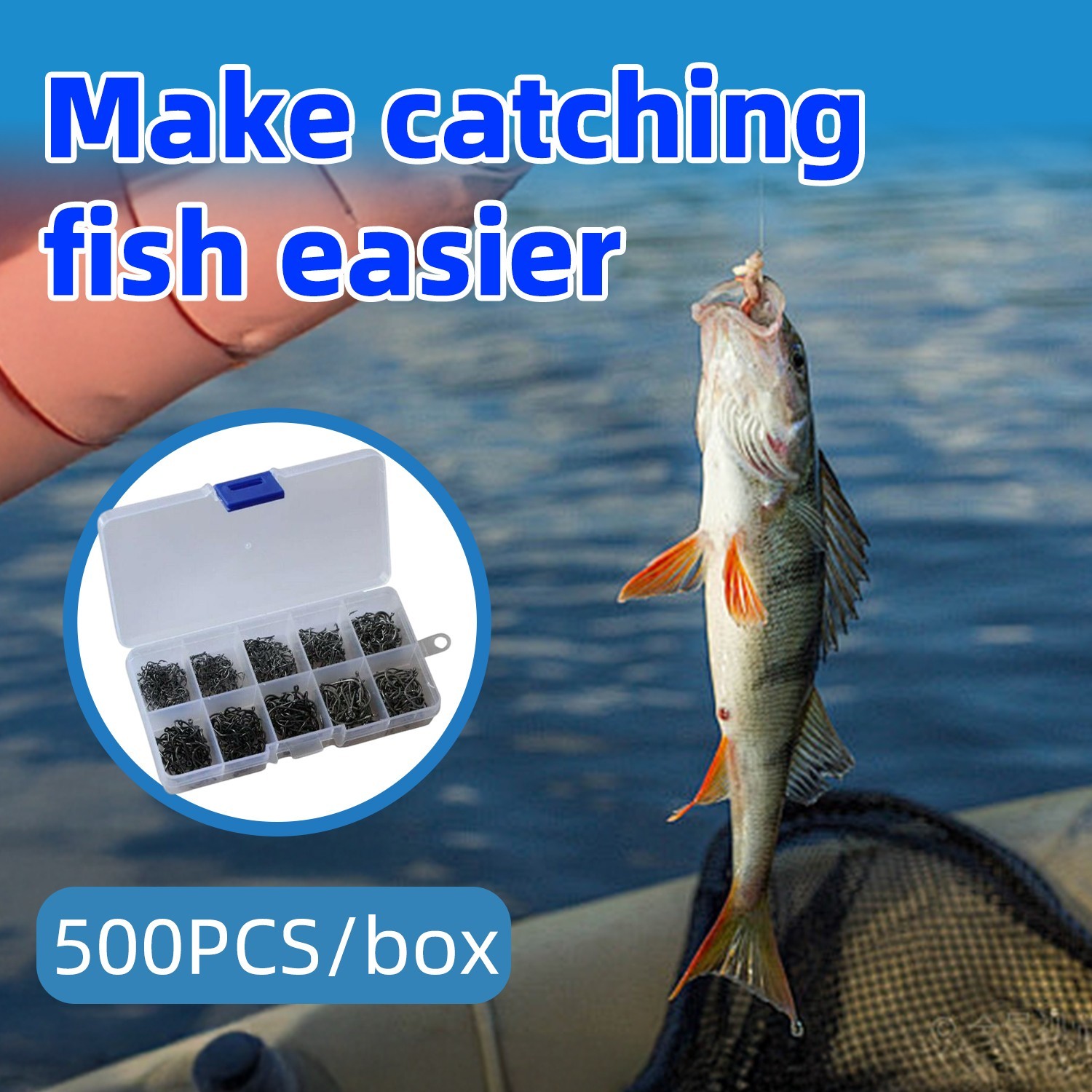 500 PCS Fish Hooks 10 Sizes Fishing Black Silver Sharpened With Box Quality kit