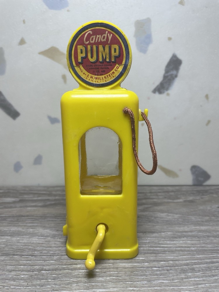 Vintage Candy Container Millstein Co. Candy Pump in YELLOW