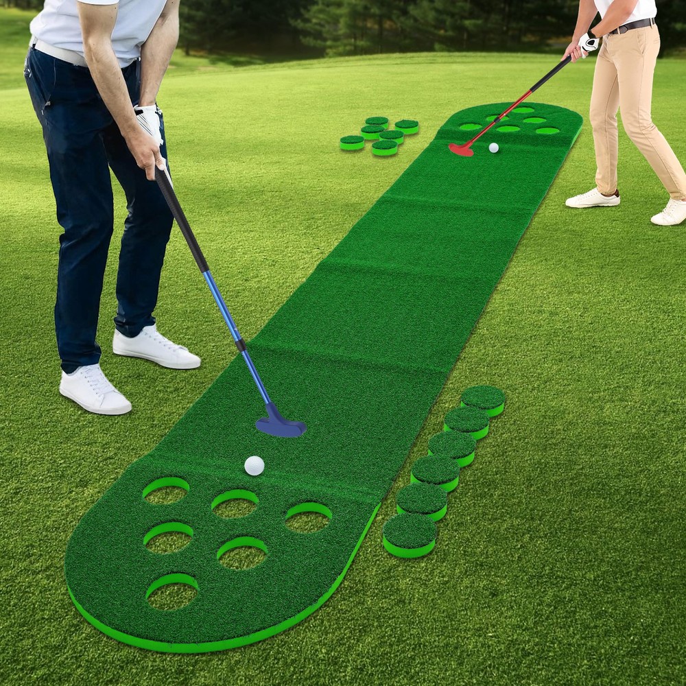 Green Mini Golf Course Floor Mount Putter Golf Pong Modern Golf Putting Mat
