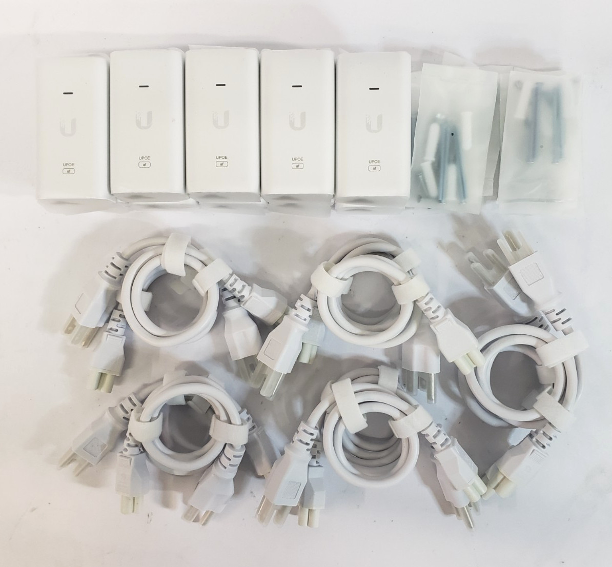 Lot of 10 Open Box UniFi U-PoE-af Injectors w/ Power Cords & Mounting Screws