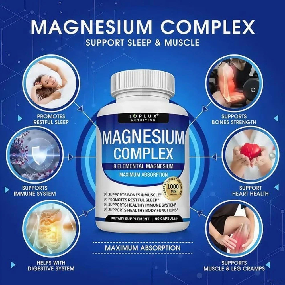 Magnesium Complex 1000mg 7 Types | Sleep Muscle Bone Support 90 Capsules TopLux