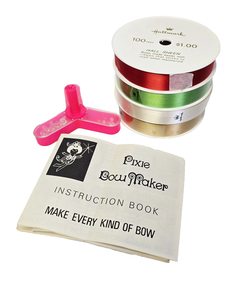 Pixie Bow Maker Kit with Pins, Ribbons & Instruction Book 1980's
