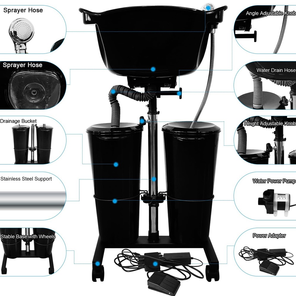 Commercial Shampoo Bowl System - Deep Basin with 2 Buckets