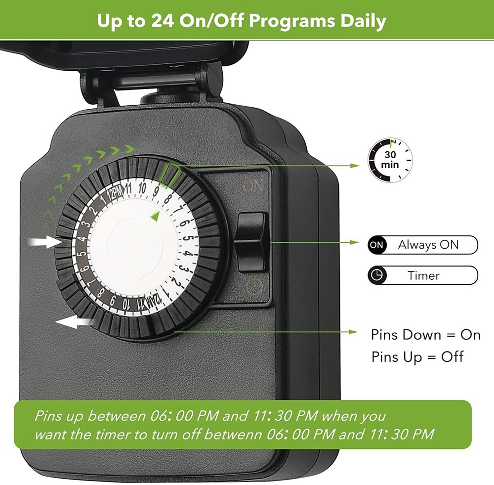 1 Pack BN-LINK 24 Hour Mechanical Outdoor Light Timer with 3-Prong Timer Outlet