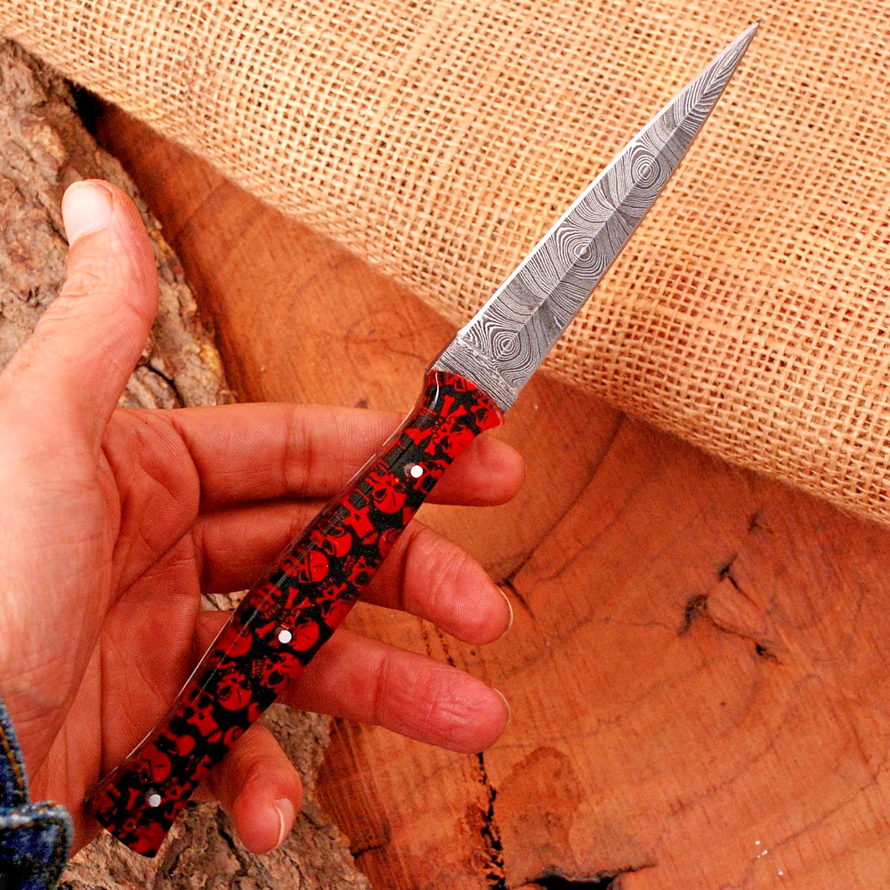 Handmade Fix Blade Double edge Dagger knife Boot Punisher Skull DESign