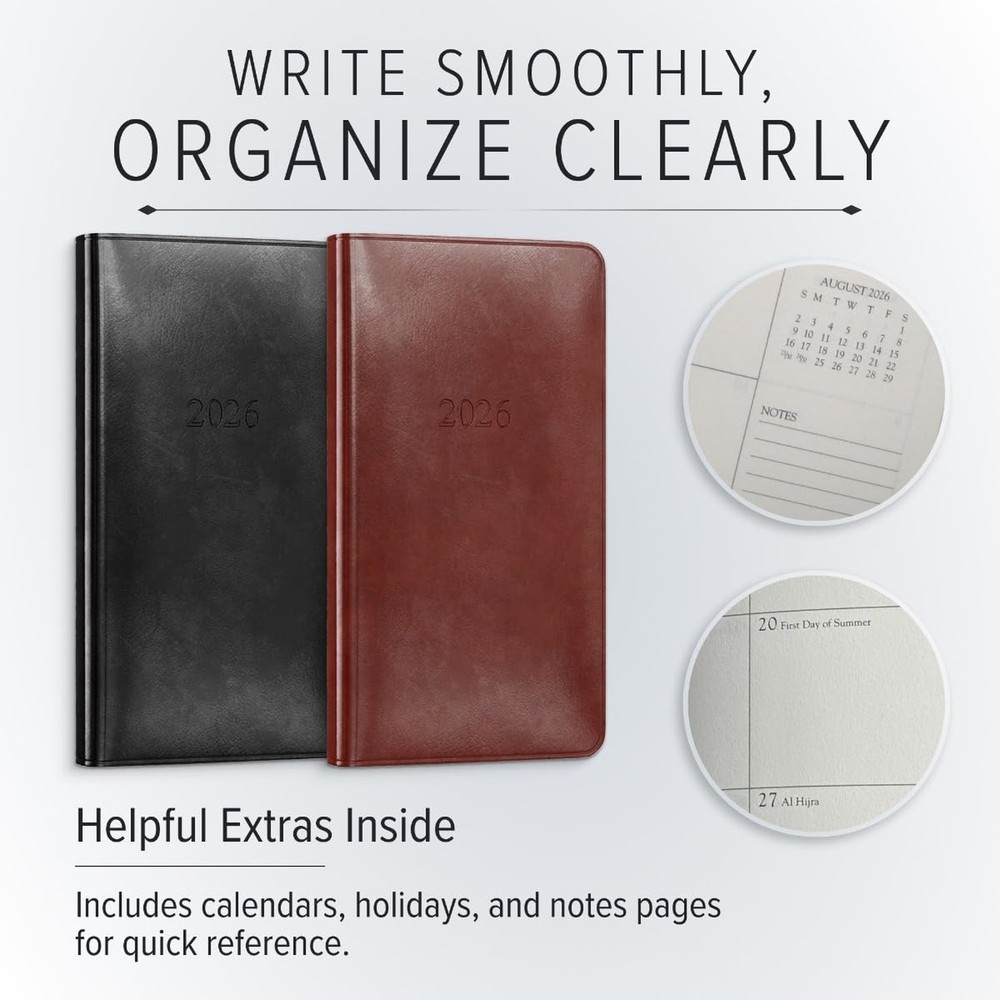 Gallery Leather Pocket Weekly Monthly Planner 2025-2026, Elegantly Bound Cale...