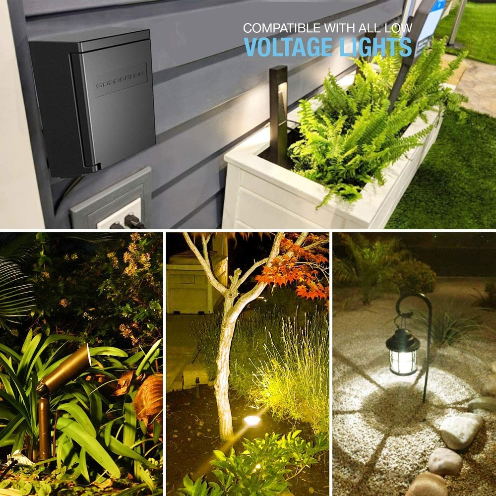 GOODSMANN Low Voltage Transformer 200 Watt with Timer, Photo Eye Sensor