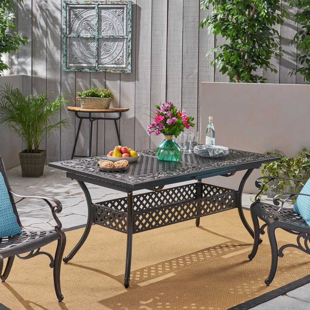 Phoenix Expandable Patio Dining Table, 64" - 81", Cast Aluminum, Shiny Copper