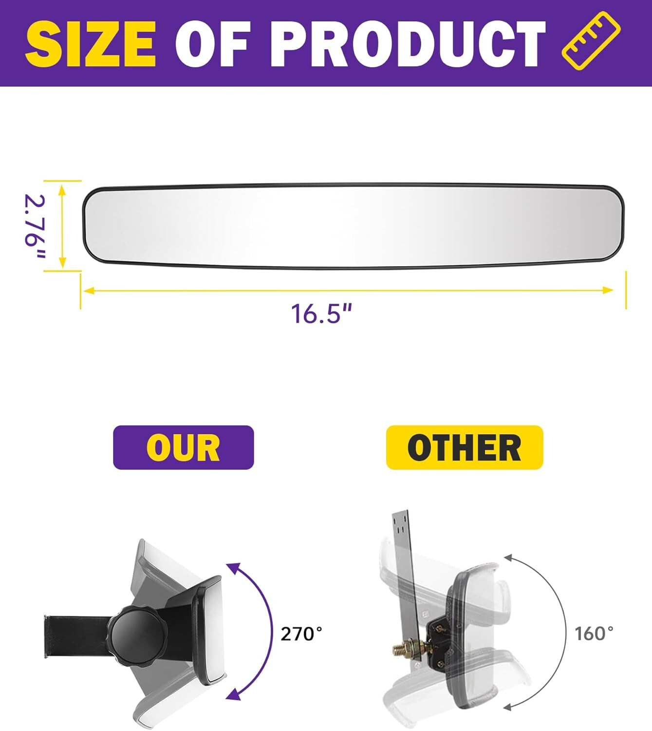 Golf Cart Rear View mirror for EZGO Club Car Yamaha Panoramic view 270° adjust