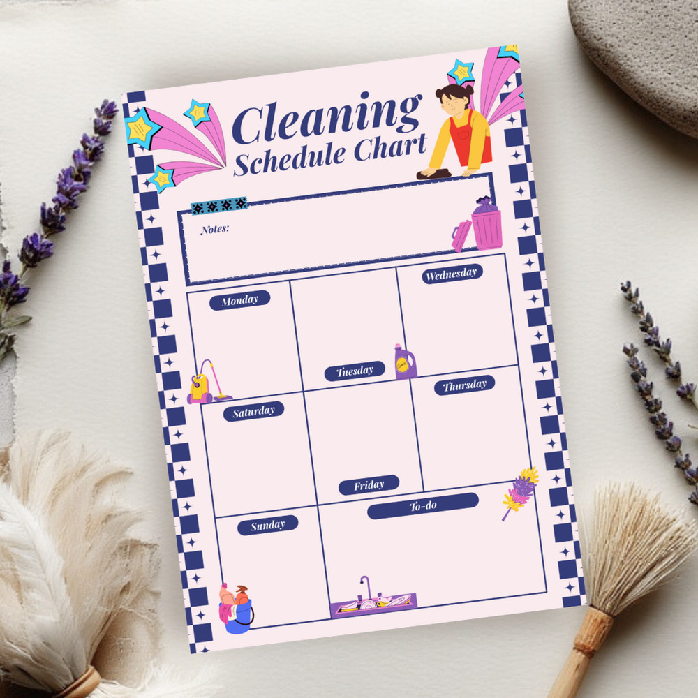 Retro Cleaning Schedule Chart / Undated Weekly Chore Organizer
