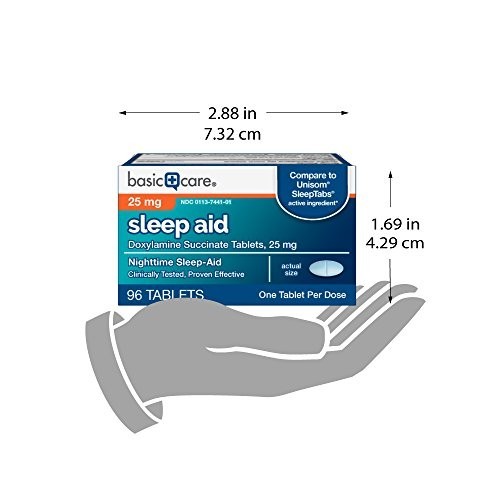 Amazon Basic Care Sleep Aid, Doxylamine Succinate Tablets 25mg, 96 Count