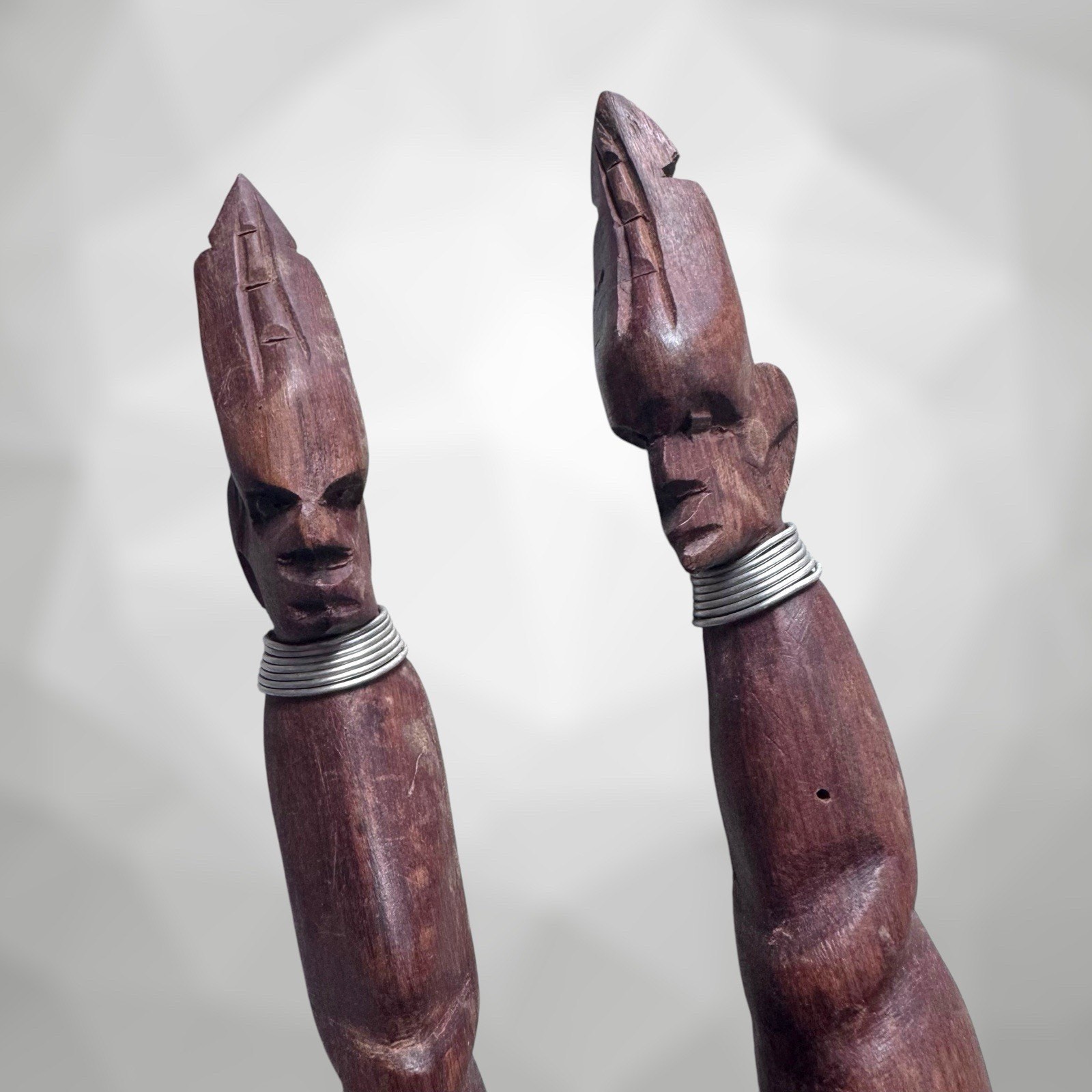 Vintage African Hand-Carved Wooden Large Spoon & Fork Set 14" Tribal Decor