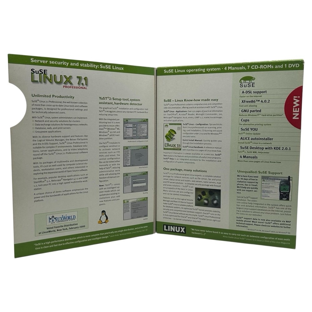 Suse Linux 7.1 Professional Edition (CD-ROM, 2001) Big Box Vintage Software