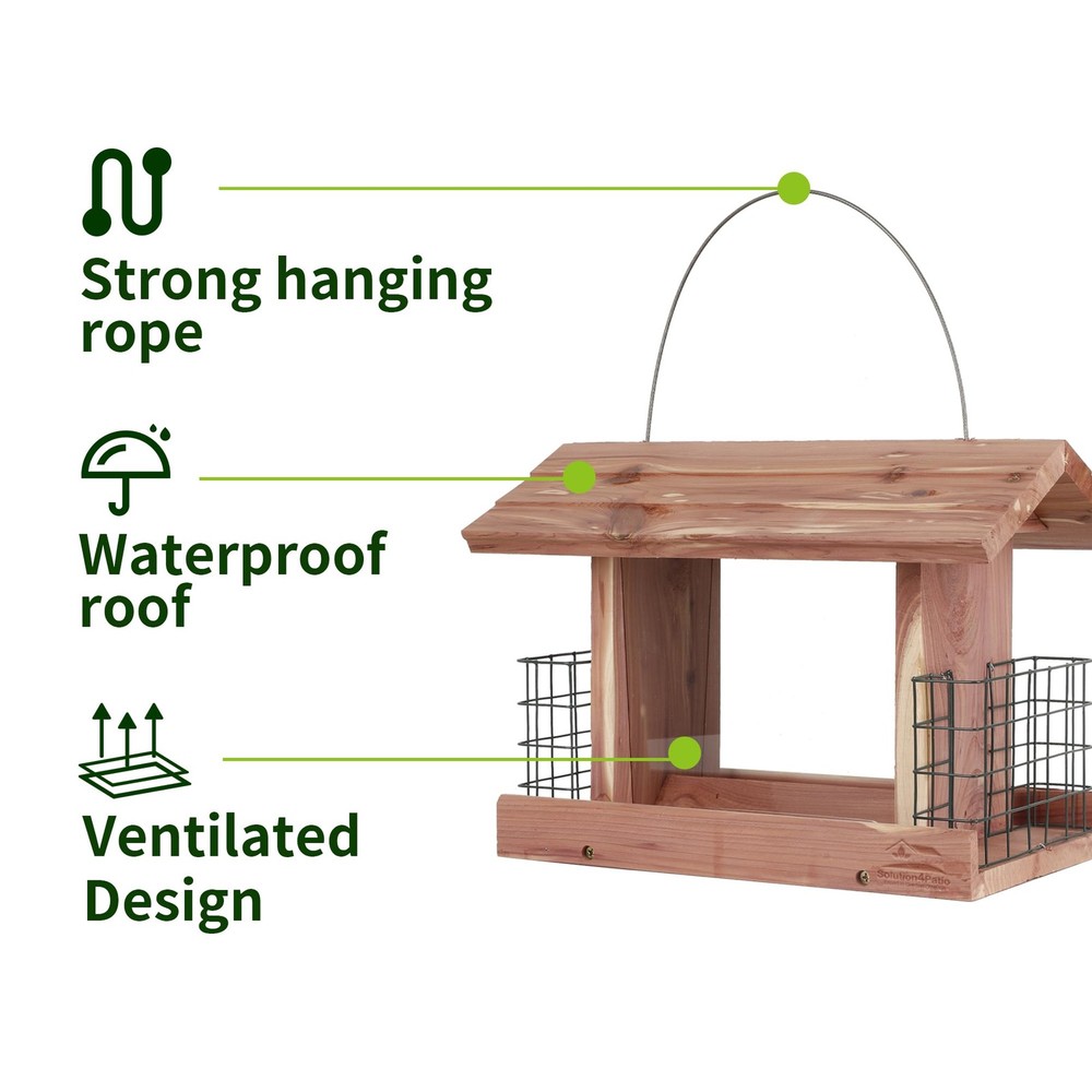 Solution4Patio US Cedar Hopper Bird Feeder for Outdoors Hanging, Multicolor
