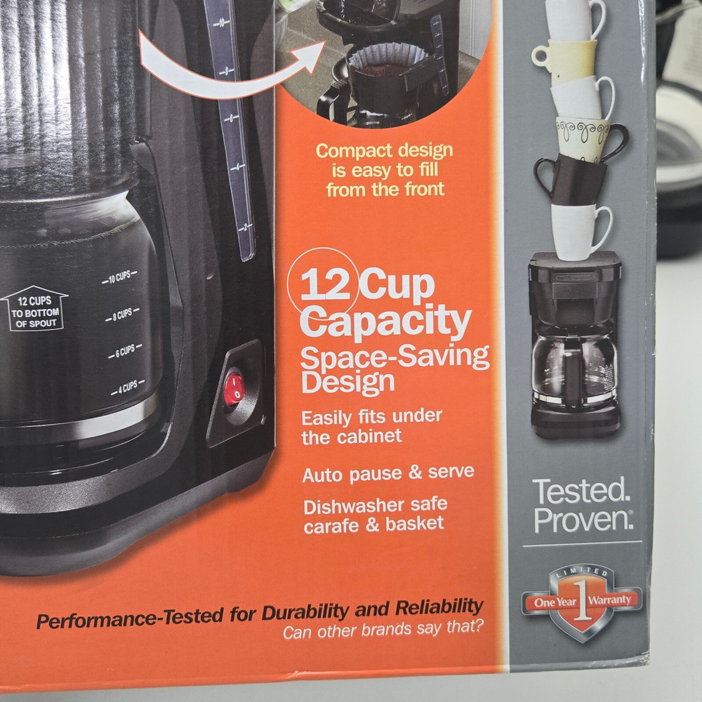 Proctor Silex 12 Cup Durable Compact Coffee Maker Glass Space Saving Auto Pause