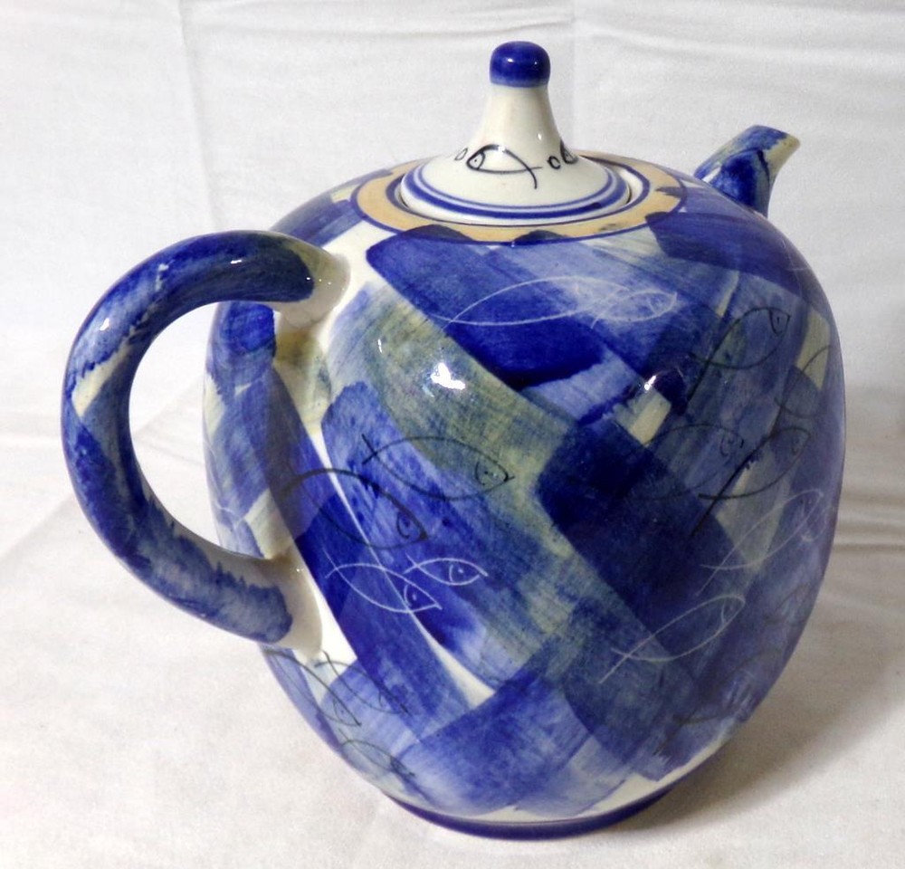 Mid Century Modern Fish Motif Ceramic Teapot