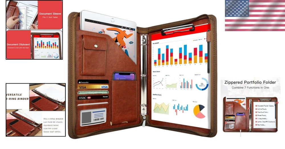 Zippered Leather Portfolio Organizer