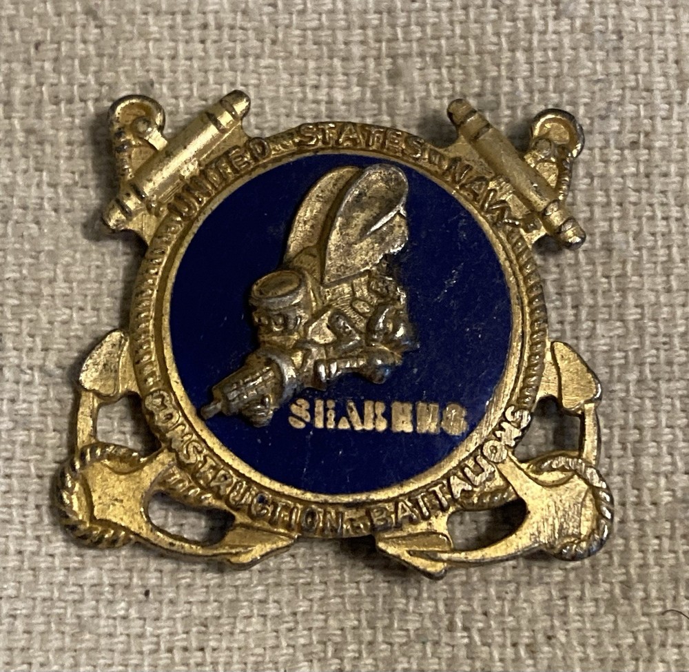 WWII US Navy Sterling Seabees Sea Bees CB DI DUI Pinback