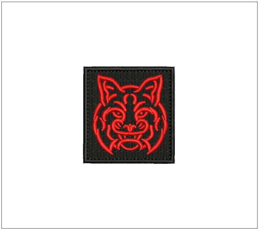 BOBCAT  EMBROIDERY PATCH 2.5X2.5 HOOK ON BACK red on blk