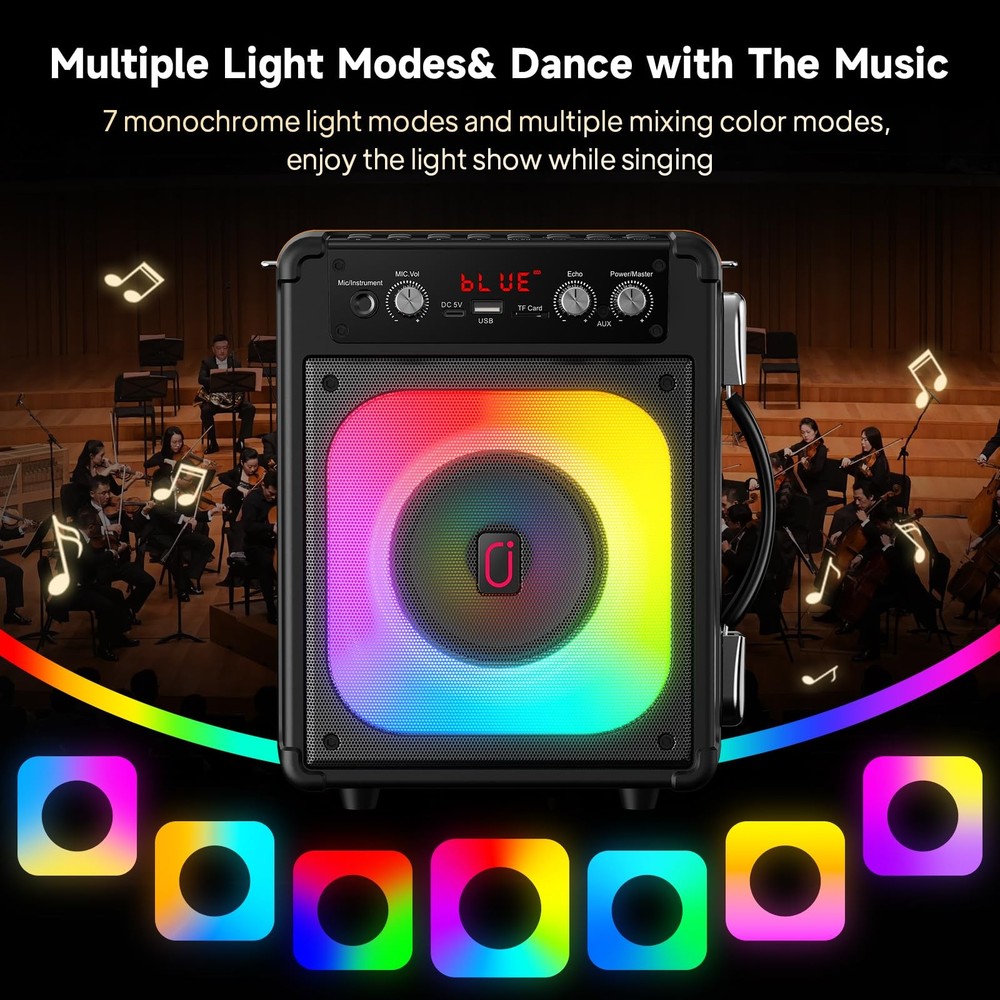 Karaoke Machine, Portable Bluetooth Speaker with 2 Wireless Microphones for A...