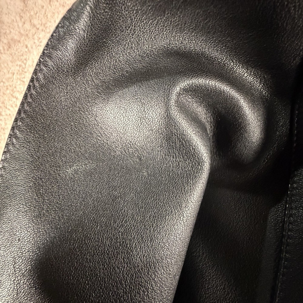 Vintage Womens Medium Black Leather Coat Button Front Jacket Seal READ Lined