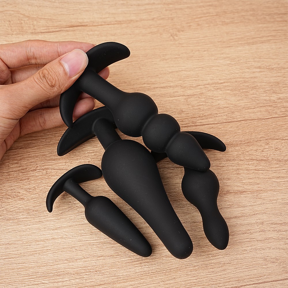 4PCS Silicone Anal Butt Plug Training Starter Kits Beginner Dildo Trainer Set US