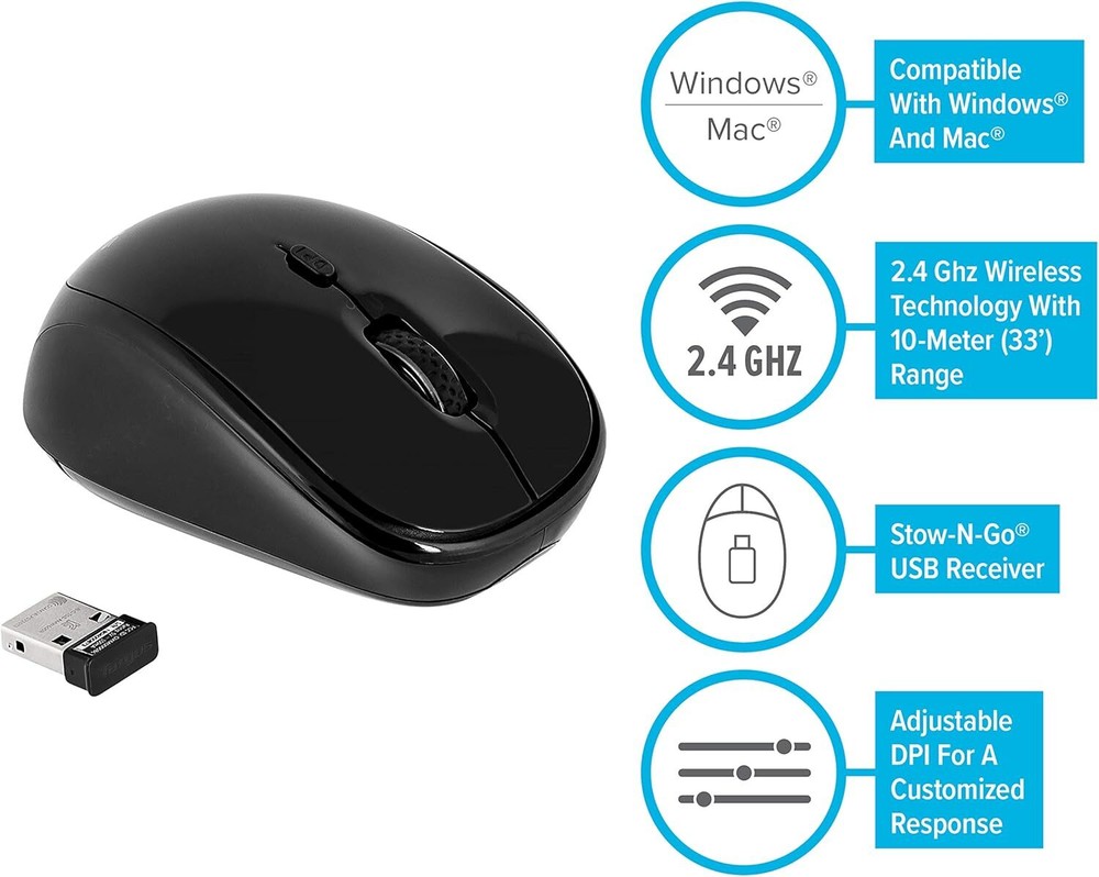 Targus Wireless Mouse with Blue Trace Technology for Tracking, Includes Micro...