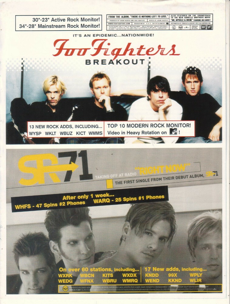 Foo Fighters- Breakout/ SR71- Right Now 2000 Ad Advertisement