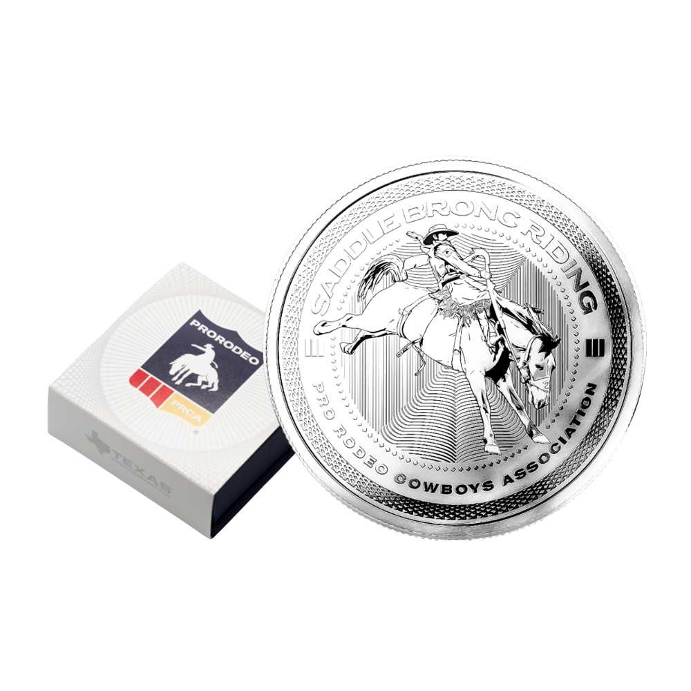 1 oz Reverse Proof Texas Mint PRCA Saddle Bronc Silver Round (Capsule, Box)