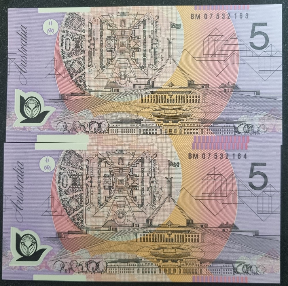 2007 Australian $5 Consecutive Pair UNC