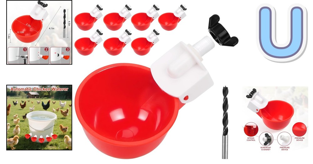 Easy Install Automatic Chicken Waterer – Durable Cups for Ducks, Turkeys & More