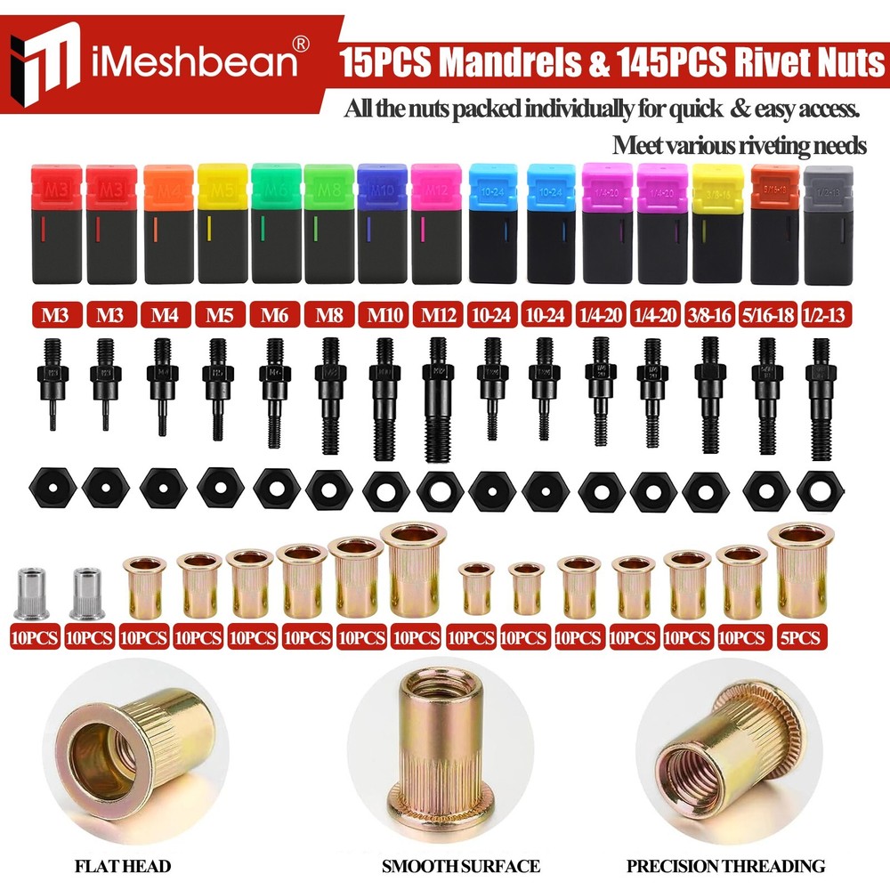 16'' Rivet Gun Rivnut Thread Setting Tool Nut Setter NutSert Metric&SAE 145 Nuts
