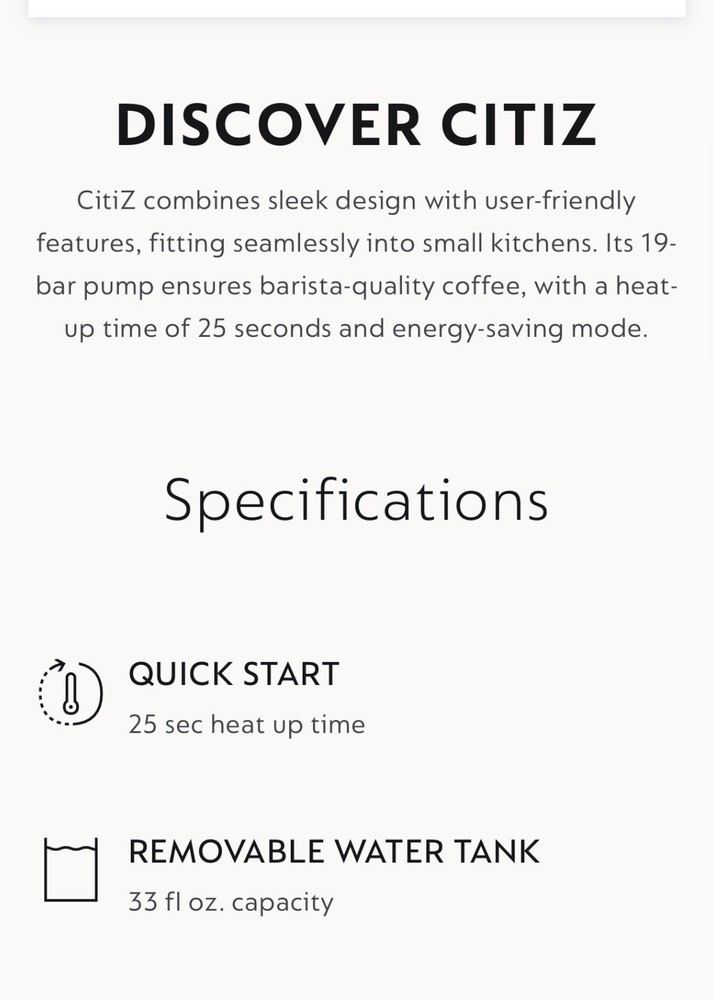 Nespresso CitiZ D113 White Coffee Maker NEW