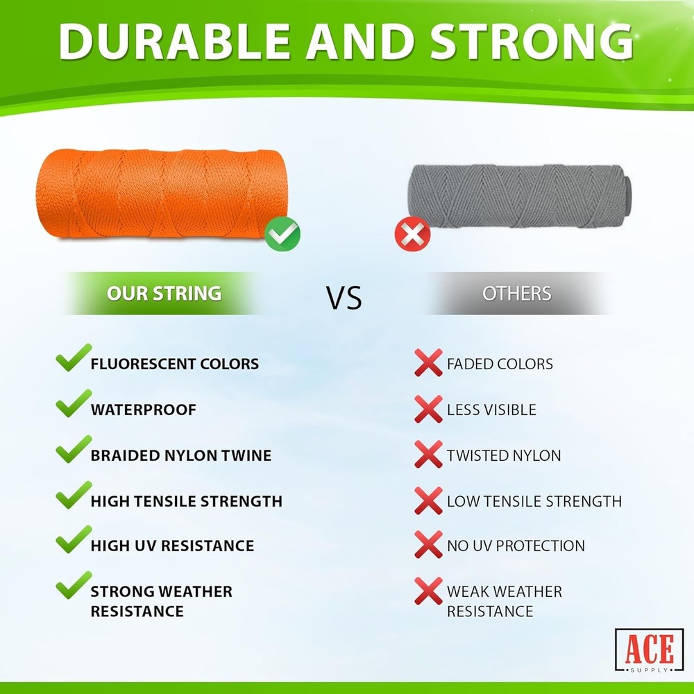Orange Mason Line String Line - Braided Nylon String - 250 Ft Length - Nylon ...