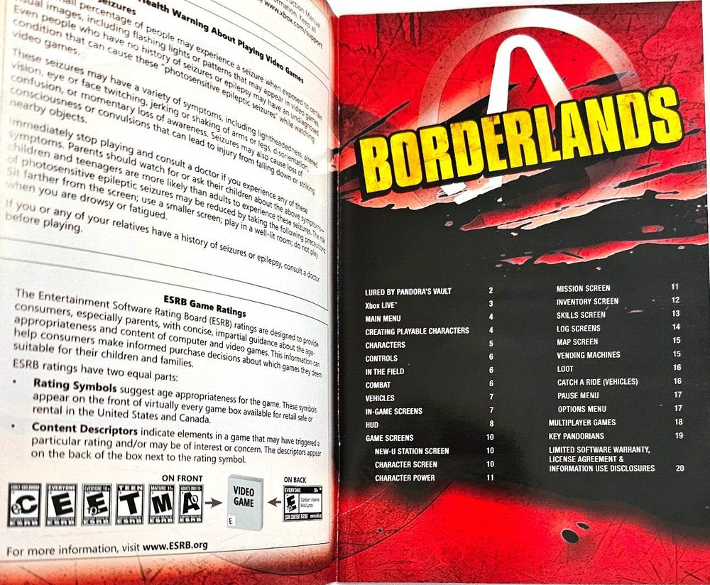 Replacement Xbox 360 Game Manual Guide Borderlands