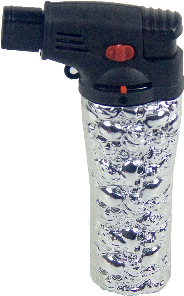 5 Pack 4.3" Jet Torch Gun Lighter Refillable Lockable Adjustable Engraved Skull2