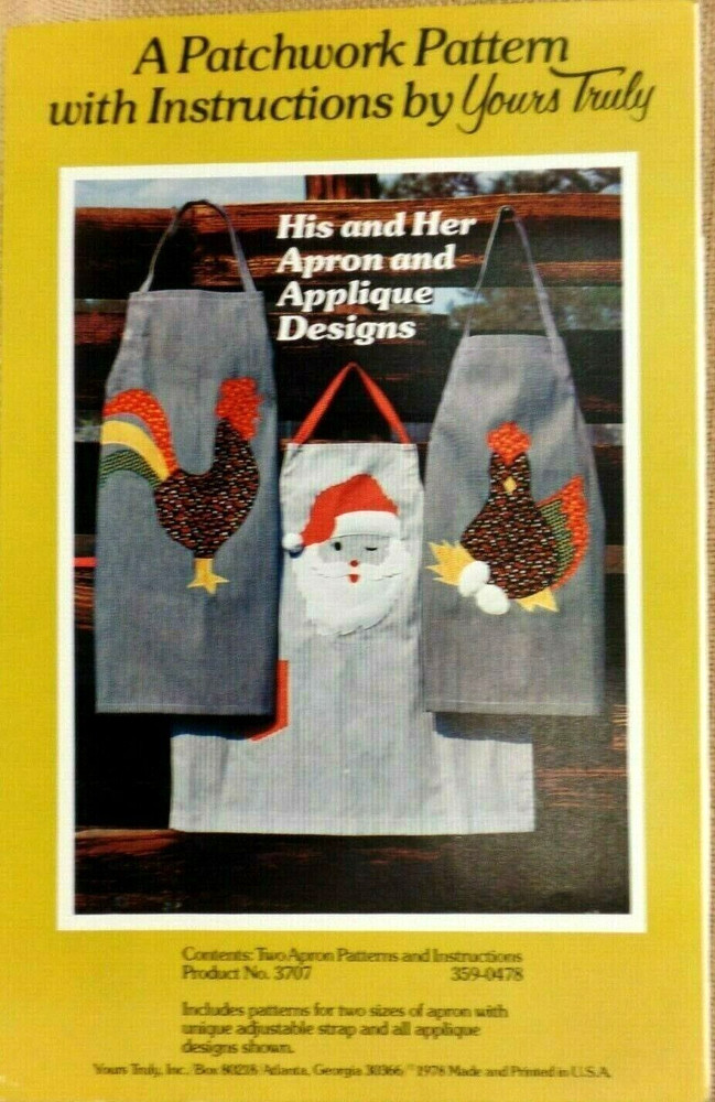 APRON PATCHWORK  APPLIQUE PATTERN TO MAKE SIZES SMALL LARGE UNCUT VINTAGE 1978